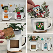 Load image into Gallery viewer, Mug and Cup Mug Hugger Holder File SVG, MINI Interchangeable Leaning Sign Glowforge, Mug and Cup ONLY, Holiday, LuckyHeartDesignsCo