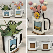 Load image into Gallery viewer, Mug and Cup Mug Hugger Holder File SVG, MINI Interchangeable Leaning Sign Glowforge, Mug and Cup ONLY, Holiday, LuckyHeartDesignsCo