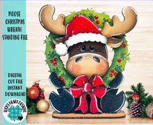 Load image into Gallery viewer, Moose Christmas Wreath Standing File SVG, Santa Candy Cane Presents Tiered Tray, Glowforge, LuckyHeartDesignsCo