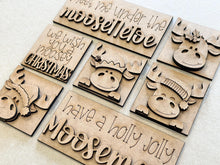 Load image into Gallery viewer, Moose Christmas MINI Interchangeable Leaning Sign File SVG, Rudolph, Santa, Elf, Tiered Tray Glowforge, LuckyHeartDesignsCo