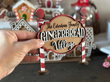 Load image into Gallery viewer, Gingerbread Village Standing Sign File SVG, Christmas, Santa, Candy Cane Bakery, Tiered Tray, Centerpiece, glowforge, LuckyHeartDesignsCo