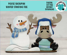 Load image into Gallery viewer, Moose Snowman Winter Standing File SVG, Snowflake, Farm, Frosty, Reindeer, Holiday, Tiered Tray, Glowforge, LuckyHeartDesignsCo