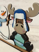 Load image into Gallery viewer, Moose Snowman Winter Standing File SVG, Snowflake, Farm, Frosty, Reindeer, Holiday, Tiered Tray, Glowforge, LuckyHeartDesignsCo