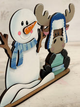 Load image into Gallery viewer, Moose Snowman Winter Standing File SVG, Snowflake, Farm, Frosty, Reindeer, Holiday, Tiered Tray, Glowforge, LuckyHeartDesignsCo
