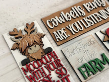 Load image into Gallery viewer, Highland Christmas MINI Interchangeable Leaning Sign File SVG, Cow, Santa, Reindeer, Rudolph Farm Tiered Tray Glowforge, LuckyHeartDesignsCo