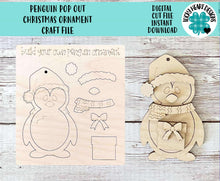 Load image into Gallery viewer, Penguin Pop Out Christmas Ornament Craft File SVG, Gift, Build Your Own, Winter, Holiday, Kids Craft, Glowforge, LuckyHeartDesignsCo