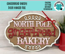 Load image into Gallery viewer, Gingerbread Bakery Door Hanger File SVG, Glowforge, Christmas, Holiday, LuckyHeartDesignsCo