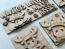 Load image into Gallery viewer, Moose Winter Interchangeable Leaning Sign File SVG, Snowman Tiered Tray, Glowforge, LuckyHeartDesignsCO