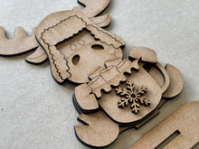 Load image into Gallery viewer, Moose Winter Hot Cocoa Standing File SVG, Snowflake, Frosty, Snowman, Reindeer, Holiday, Tiered Tray, Glowforge, LuckyHeartDesignsCo