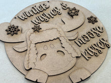 Load image into Gallery viewer, Moose Winter Wishes Door Hanger Sign SVG File, Snowman, Snowflake Sign, Glowforge, LuckyHeartDesignsCo