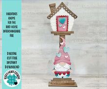 Load image into Gallery viewer, Valentines Gnome for the Birdhouse Interchangeable File SVG, Valentine, Heart, Love Seasonal, Holiday Shapes, Glowforge, LuckyHeartDesignsCo