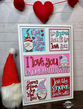 Load image into Gallery viewer, Gnome Love Valentine Interchangeable Leaning Sign File SVG, Heart, Tiered Tray Glowforge, LuckyHeartDesignsCo