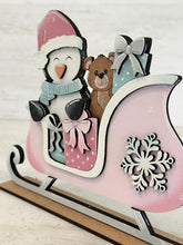 Load image into Gallery viewer, Penguin Christmas Sleigh Standing File SVG, Winter, Snow, Santa, Rudolph, Elf, Present, Reindeer, Glowforge, LuckyHeartDesignsCo