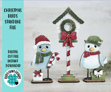 Load image into Gallery viewer, Christmas Birds Standing File SVG, Glowforge, Birdhouse, Santa, Candy Cane, Elf, Tiered Tray LuckyHeartDesignsCo
