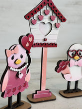 Load image into Gallery viewer, Valentine Birds Standing File SVG, Glowforge, Birdhouse, Heart, Love, Flowers, Balloon, Tiered Tray LuckyHeartDesignsCo