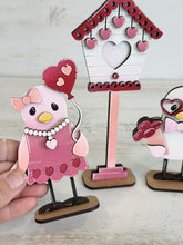 Load image into Gallery viewer, Valentine Birds Standing File SVG, Glowforge, Birdhouse, Heart, Love, Flowers, Balloon, Tiered Tray LuckyHeartDesignsCo