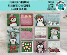 Load image into Gallery viewer, Penguin Christmas MINI Interchangeable Leaning Sign File SVG, Candy Cane, Santa Tiered Tray, Winter Glowforge, LuckyHeartDesignsCo