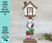 Load image into Gallery viewer, Penguin Christmas for the Birdhouse Interchangeable File SVG, Presents, Seasonal, Holiday Shapes, Glowforge, Laser, LuckyHeartDesignsCo