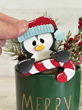 Load image into Gallery viewer, Penguin Christmas Mug Hugger File SVG, Glowforge Tiered Tray, Candy Cane, Plant, Tray Decor, Holiday, Santa, LuckyHeartDesignsCo