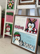 Load image into Gallery viewer, Penguin Christmas MINI Interchangeable Leaning Sign File SVG, Candy Cane, Santa Tiered Tray, Winter Glowforge, LuckyHeartDesignsCo