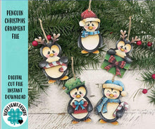 Load image into Gallery viewer, Penguin Christmas Ornament File SVG, Holiday, craft, Santa, Rudolph, Reindeer, Present, Glowforge, LuckyHeartDesignsCo