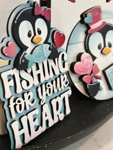 Load image into Gallery viewer, Penguin Valentines Love Tiered Tray File SVG, Glowforge, Heart, Flowers, LuckyHeartDesignsCo