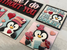 Load image into Gallery viewer, Penguin Love Valentine Interchangeable Leaning Sign File SVG, Glowforge Heart, Flowers, Tiered Tray, LuckyHeartDesignsCo