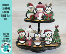 Load image into Gallery viewer, Penguin Christmas Quick Standing Tiered Tray File SVG, Glowforge Candy Cane, Reindeer, Rudolph, Santa, Tier Tray, LuckyHeartDesignsCo