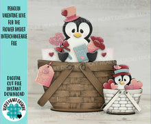 Load image into Gallery viewer, Penguin Valentine For The Flower Basket Interchangeable File SVG, Heart Love, TINY Sweets Candy Tiered Tray Glowforge LuckyHeartDesignsCo