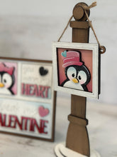 Load image into Gallery viewer, Penguin Valentines MINI Interchangeable Leaning Sign File SVG, Candy, Heart, Love, Tiered Tray Glowforge, LuckyHeartDesignsCo