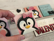 Load image into Gallery viewer, Penguin Valentines MINI Interchangeable Leaning Sign File SVG, Candy, Heart, Love, Tiered Tray Glowforge, LuckyHeartDesignsCo
