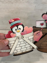 Load image into Gallery viewer, Penguin Valentine For The Flower Basket Interchangeable File SVG, Heart Love, TINY Sweets Candy Tiered Tray Glowforge LuckyHeartDesignsCo