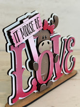 Load image into Gallery viewer, Moose Be Love Valentine Shelf Sitter Sign File SVG, Heart, Bow, Tiered Tray Glowforge LuckyHeartDesignsCo