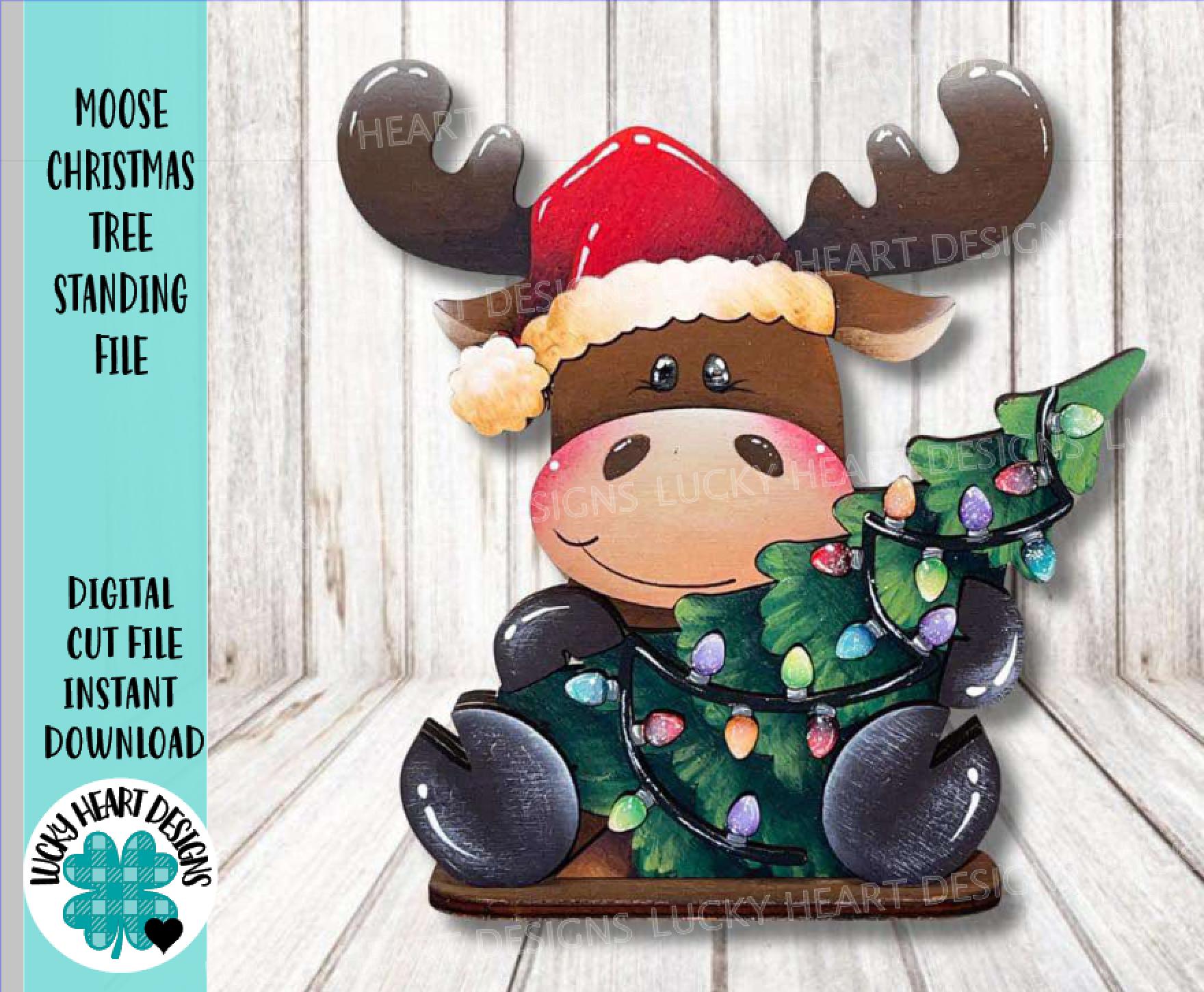 Moose Christmas Tree Standing File SVG, Santa Candy Cane Presents