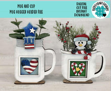 Load image into Gallery viewer, Mug and Cup Mug Hugger Holder File SVG, MINI Interchangeable Leaning Sign Glowforge, Mug and Cup ONLY, Holiday, LuckyHeartDesignsCo