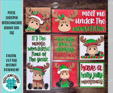 Load image into Gallery viewer, Moose Christmas Interchangeable Leaning Sign File SVG, glowforge Santa, Reindeer, Elf, Tiered Tray, LuckyHeartDesignsCo