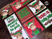 Load image into Gallery viewer, Moose Christmas Interchangeable Leaning Sign File SVG, glowforge Santa, Reindeer, Elf, Tiered Tray, LuckyHeartDesignsCo