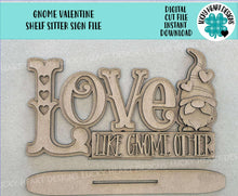Load image into Gallery viewer, Gnome Valentines Shelf Sitter Sign File SVG, Tiered Tray Holiday Decor, Heart, Love, Gnomie, Glowforge, LuckyHeartDesignsCo
