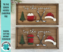 Load image into Gallery viewer, Tis the Season Hockey Christmas File SVG, Glowforge, Santa, Hot Chocolate, Coffee, Coach Gift, Puck, Stick Tiered Tray LuckyHeartDesignsCo