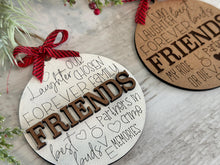 Load image into Gallery viewer, Friends Word Art Christmas Ornament File SVG, Glowforge, Keychain Tag, Stocking, Gift, LuckyHeartDesignsCo