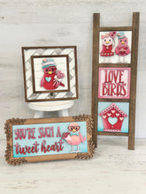 Load image into Gallery viewer, Love Birds Interchangeable Leaning Sign File SVG, Glowforge Heart, Valentine, Flowers, Tiered Tray, LuckyHeartDesignsCo