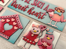 Load image into Gallery viewer, Love Birds Interchangeable Leaning Sign File SVG, Glowforge Heart, Valentine, Flowers, Tiered Tray, LuckyHeartDesignsCo
