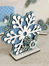 Load image into Gallery viewer, Chunky Snowman Floral Winter Standing File SVG, Glowforge, Hat, Mitten, Snowflake, Tiered Tray LuckyHeartDesignsCo