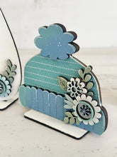 Load image into Gallery viewer, Chunky Snowman Floral Winter Standing File SVG, Glowforge, Hat, Mitten, Snowflake, Tiered Tray LuckyHeartDesignsCo