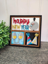 Load image into Gallery viewer, New Year MINI Interchangeable Leaning Sign File SVG, Snowman, Celebrate, Champagne, Ball Drop, Tiered Tray Glowforge, LuckyHeartDesignsCo
