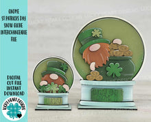 Load image into Gallery viewer, Gnome St. Patrick's Day Snow Globe Interchangeable File SVG, TINY, Pot O Gold, Clover, Leprechaun Glowforge, Tiered Tray LuckyHeartDesignsCo