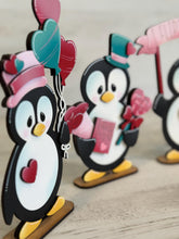 Load image into Gallery viewer, Penguin Valentines Standing File SVG, TINY, Glowforge, Love, Heart, Tiered Tray LuckyHeartDesignsCo