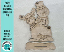 Load image into Gallery viewer, Moose Winter Snowman Standing File SVG, Snowflake, Frosty, Reindeer, Holiday, Tiered Tray, Glowforge, LuckyHeartDesignsCo