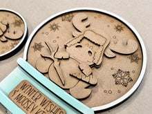 Load image into Gallery viewer, Moose Winter Snow Globe Interchangeable File SVG, TINY, Glowforge, Snowman, Snowflake, Tiered Tray LuckyHeartDesignsCo