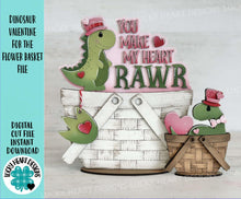 Load image into Gallery viewer, Dinosaur Valentine For The Flower Basket Interchangeable File SVG, Heart Love, TINY Rawr, Roar Tiered Tray Glowforge LuckyHeartDesignsCo